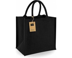 Jute boodschappentas/shopper - klein - 30 x 30 x 16 cm - Zwarte goodiebag 14 liter