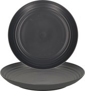 PlasticForte Assiette ronde/assiette de camping - 4x - D22 cm - noir - plastique