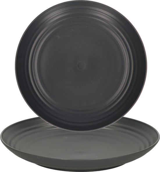 PlasticForte Rond bord/camping bord - 4x - D22 cm - zwart - kunststof