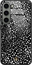Coque en verre Samsung Galaxy S23 - Dots noir - Zwart - Hard Case Zwart - Coque arrière téléphone - Dots - Casimoda