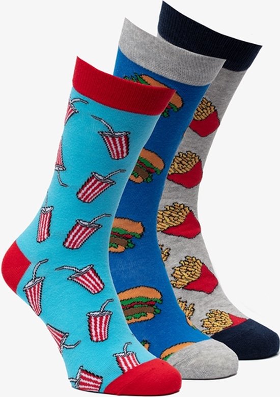 3 paar halfhoge heren sokken met foodprint Blauw Maat 39 42 bol