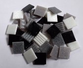 Mozaiek steentjes Glas Vierkant 2x2cm Zwart Grijs Wit mix 350 gram
