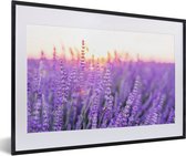 Poster - Fotolijst - Lavendel - Zonsondergang - Bloemen - Paars - 60x40 cm - Kader - Frame poster - Poster lijst - Poster natuur - Poster lavendel - Kamerdecoratie