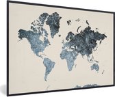 Fotolijst incl. Poster - Wereldkaart - Zwart - Zilver - 30x20 cm - Posterlijst