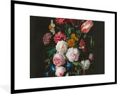 Fotolijst incl. Poster - Stilleven met bloemen in een glazen vaas - Schilderij van Jan Davidsz. de Heem - 90x60 cm - Posterlijst