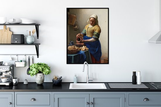 Cadre photo avec affiche - La Laitière - Peinture de Johannes Vermeer - 60x80 cm - Cadre pour affiche