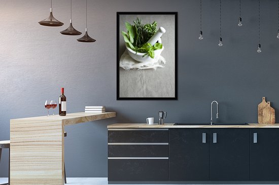 Photo en cadre - Les herbes fraîches dans un cadre photo mortier noir 60x90 cm - Affiche sous cadre (Décoration murale salon / chambre)