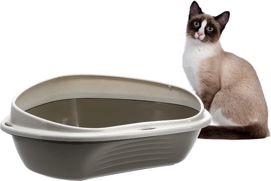 Kattenbak hoek klein hoek kattentoilet met rand zonder deksel open grijs  katten toilet... | bol.