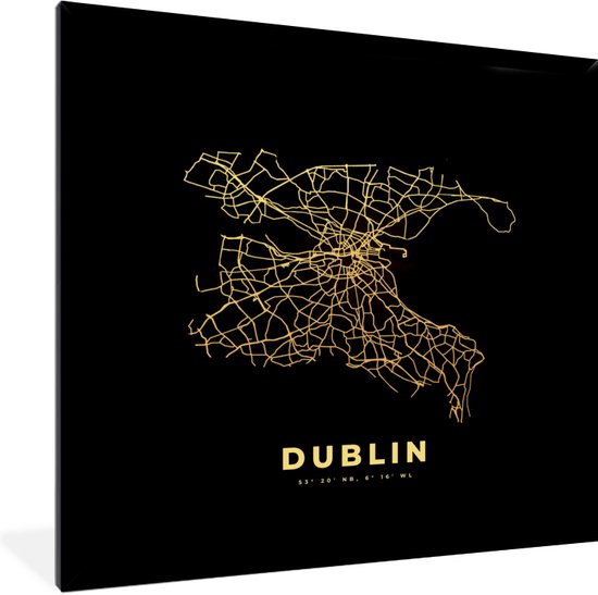 Fotolijst incl. Poster - Dublin - Kaart - Ierland - 40x40 cm - Posterlijst