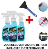 3-pack De-Icer inclusief ruitenkrabber | Premium | Antivries Spray | Ruitenontdooier voor auto | 1,5 L | de icer ontdooi spray | Anti vries | Set van 3 de-icers en ijskrabber