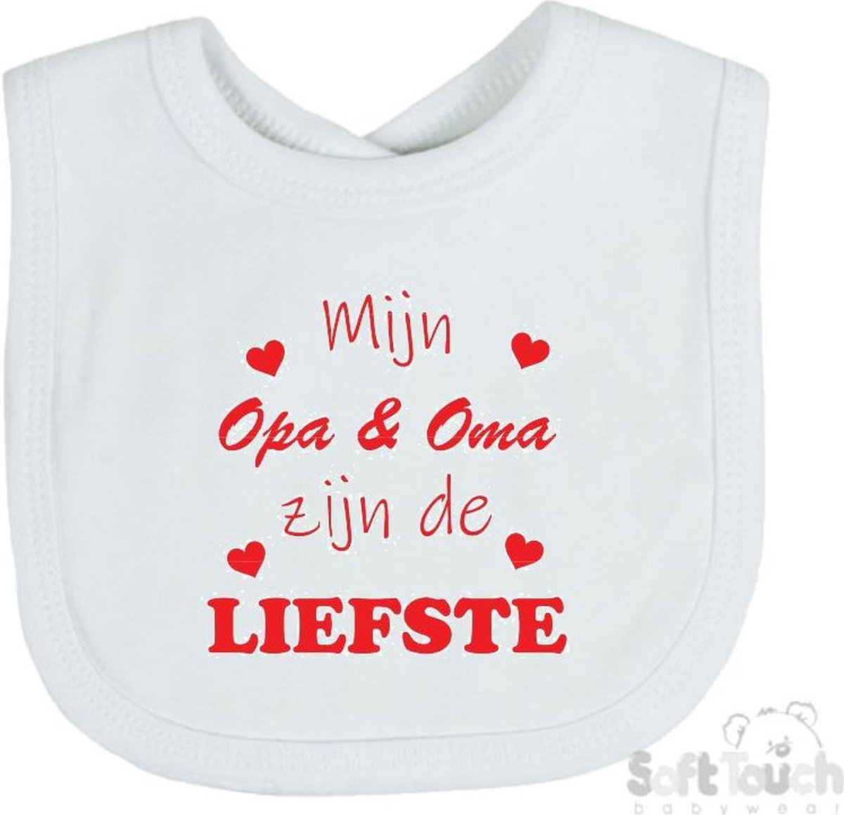 Goedkoopste Soft Touch Slabber Slabbetje Slab Mijn Opa & Oma zijn de liefste Unisex Katoen Wit/rood Maat 33x22 Cm
