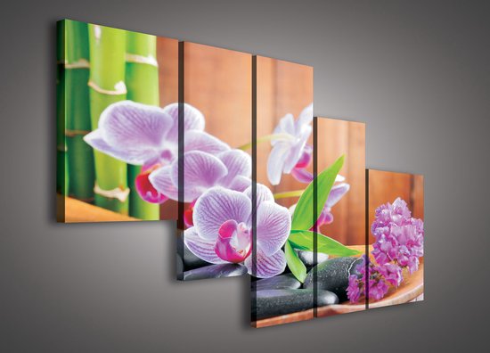 Canvas Schilderij - Bloemen - Orchidee - Plant - Spa - Natuur - Inclusief Frame - 100x170cm (lxb) - 5 Luiks