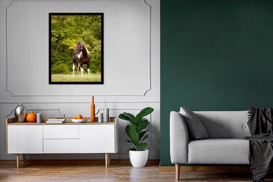 Cheval tacheté devant quelques arbres Cadre photo noir sans passe-partout