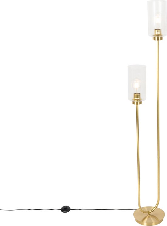 QAZQA laura - Art Deco Vloerlamp | Staande Lamp - 2 lichts - H 148 cm - Goud - Woonkamer | Slaapkamer | Keuken