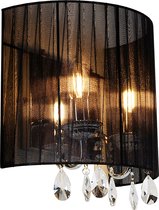 QAZQA ann-kathrin - Klassieke Wandlamp met kap voor binnen - 2 lichts - D 165 mm - Zwart - Woonkamer | Slaapkamer