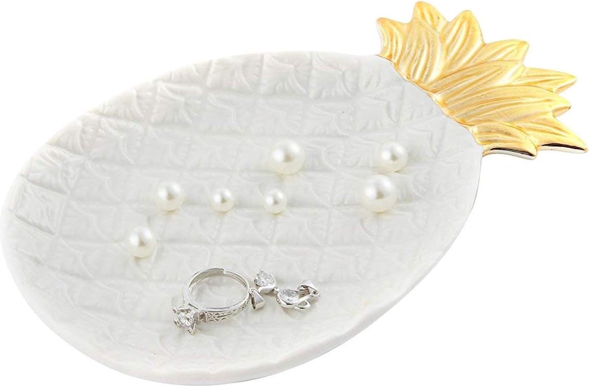 Keramische sieraden lade - sieraden plaat ringhouder voor sieraden - geweldige cadeaus voor vrouwen, meisjes, verjaardag voor geliefden - grote witte ananas