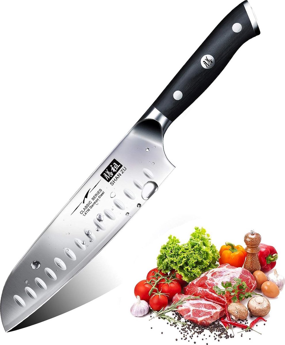 Couteau de Chef Couteau de Cuisine, SHAN ZU Couteau de Chef Santoku  Allemand Carbone Acier Inoxydable Couteau Tranchant Lame 18cm Poignée  Ergonomique Coffret Cadeau : : Cuisine et maison