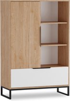 Bibliothèque - Bibliothèque avec étagères et tiroirs - Pieds métal - hickory + blanc mat - 90 cm