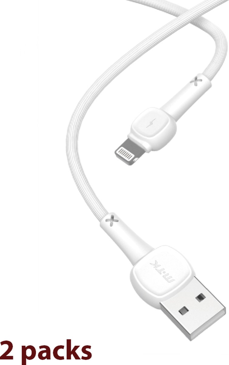 USB naar Lightening oplaad kabel | Opladkabel geschikt voor iPhone X/12/13/14 3.4A 1Meter - Wit kleur (2 stuks)