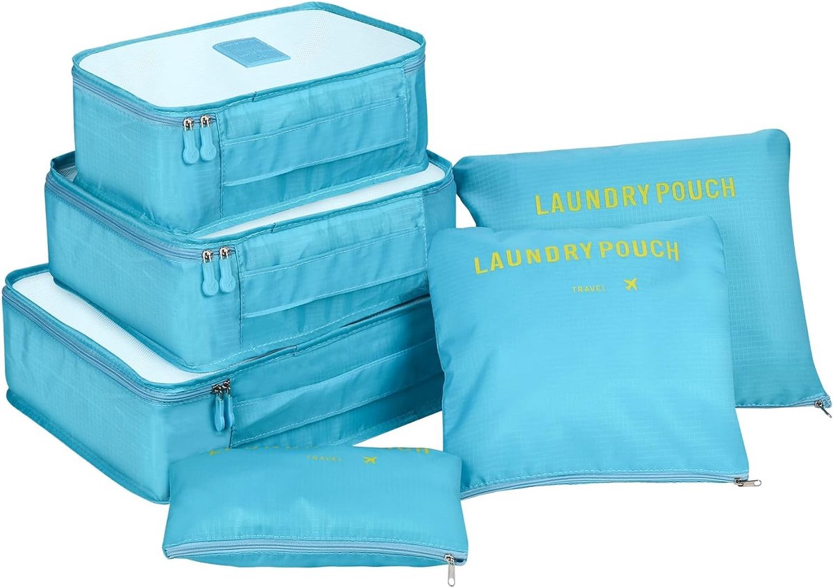 Cubes Kofferorganizer, Coolzon Packing Cubes Kledingzakken Waterdichte Reisorganisator Waszak Schoenentas Reisverpakking van 6 donkerblauw