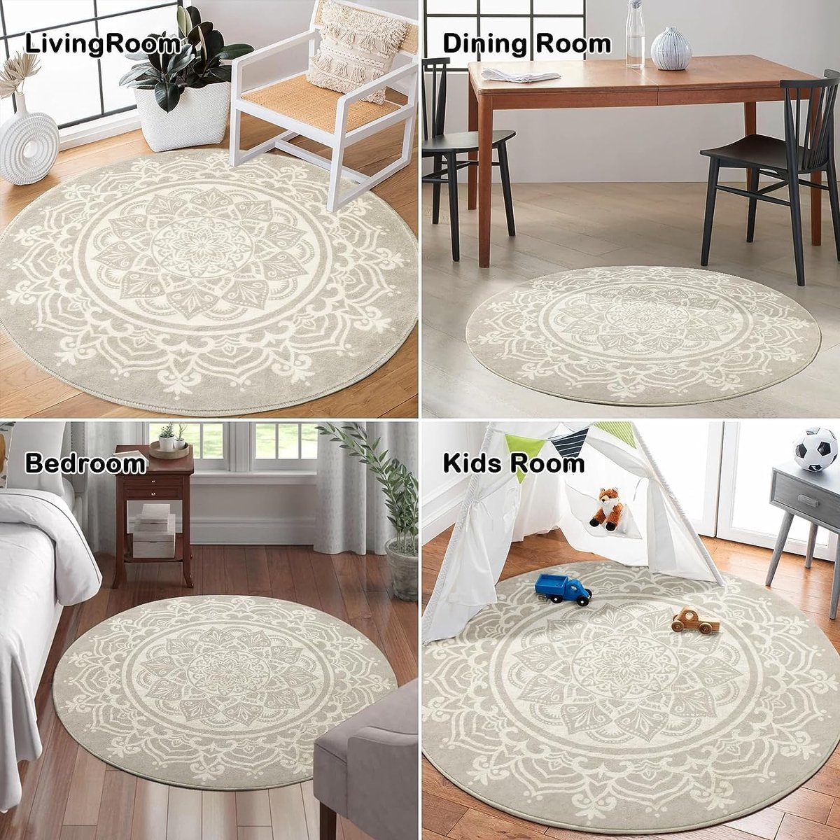 Japandi ART - Rond Scandinavisch Vloerkleed - Laagpolig Effen - Creme