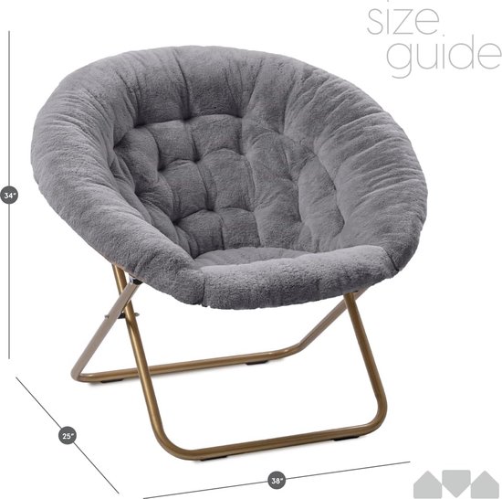 Relaxstoel, gezellige stoel voor de woonkamer of slaapkamer, opvouwbare stoel met grijs bont en gouden metalen poten