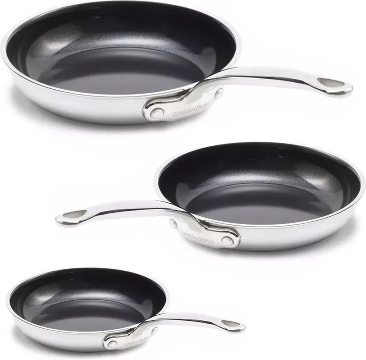 Greenpan Premiere Koekenpannenset - Ø 20 + 24 + 28cm - RVS