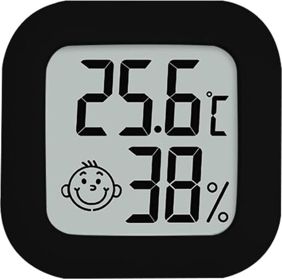 Hygrometer - Weerstation - Luchtvochtigheidsmeter - Thermometer Voor Binnen - Incl. Batterij en Plakstrip - Zwart