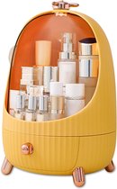 Draagbare make-uporganizers; opbergbox voor cosmetica; met LED-licht; met stofdichte hoes; organizer met winkel en lade, M, geel