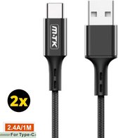 USB-C Anti-Buigen Kabel 1M 2.4A voor Type-C | USB naar USB-C Kabel | USB C naar USB A Kabel 1M - Zwart (2 Stuks)