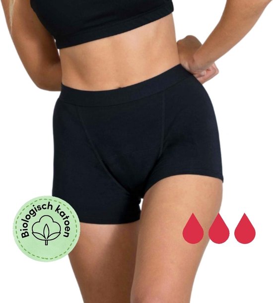 ICONICA Sous-vêtements menstruels - Culotte menstruelle - Anti-fuite - Réutilisable - Boxer - XXS - noir