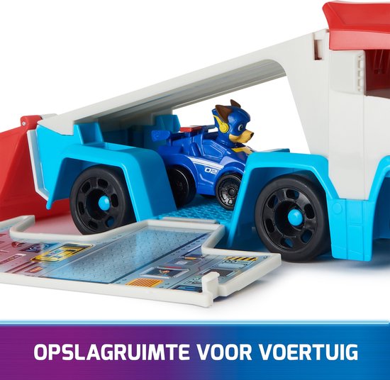 PAW Patrol The Mighty Movie - Pup Squad Patroller speelgoedtruck met Mighty Pups Chase Squad speelgoedauto