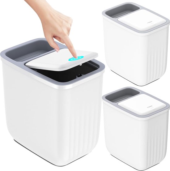 Set van 3 kleine vuilnisemmers voor de badkamer met deksel, 10 l, dunne Set van 3 kleine vuilnisemmers voor de badkamer met deksel, 10 l, dunne
