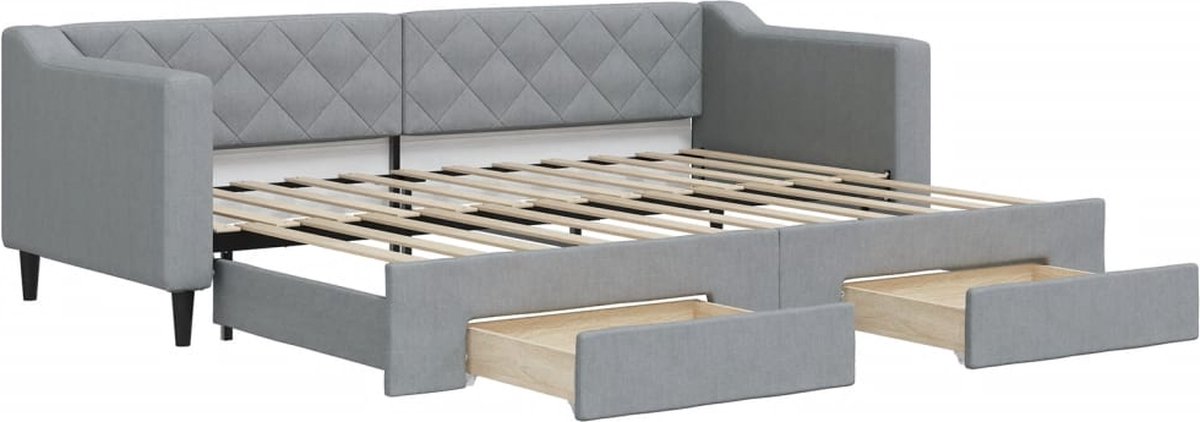 vidaXL Slaapbank - met - onderschuifbed - en - lades - 80x200 - cm - stof - lichtgrijs