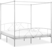 The Living Store Metalen Hemelbedframe - 209 x 187.5 x 198 cm - wit - geschikt voor matras van 180 x 200 cm