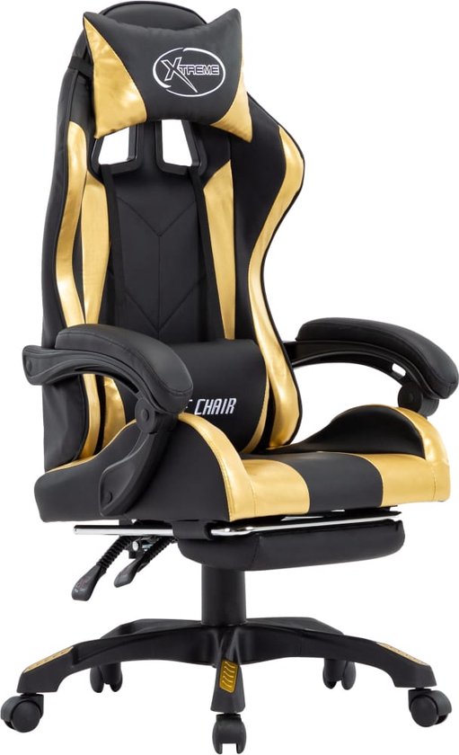 The Living Store Chaise Racing avec repose-pieds en cuir artificiel doré et noir - Chaise de bureau
