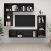 The Living Store Televisiewandmeubel - Tv-meubelset - Hoogglans zwart - 37 x 37 x 72/107/142.5 cm - Spaanplaat