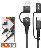 4 in 1 Oplaadkabel USB-C, USB, Lightening 1meter | USB-C naar USB-C Kabel | USB-C Naar iPhone Kabel | USB 3.0 naar USB-C en Lightening Kabel