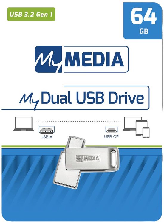 MyMEDIA My Dual USB 3.2 Gen 1 /USB C Drive 64GB 69270 USB-stick 64 GB USB 3.2 Gen 1 (USB 3.0), USB-C® Zilver - MyMedia