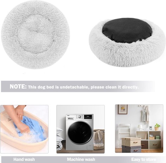 Lit pour chat, laineux, rond, peluche, beignet, coussin douillet pour chien - lit pour chien, lavable, S/M/L/XL/ XXL pour petits, moyens et grands chiens, chats et autres animaux de compagnie (L 60 cm, gris clair )