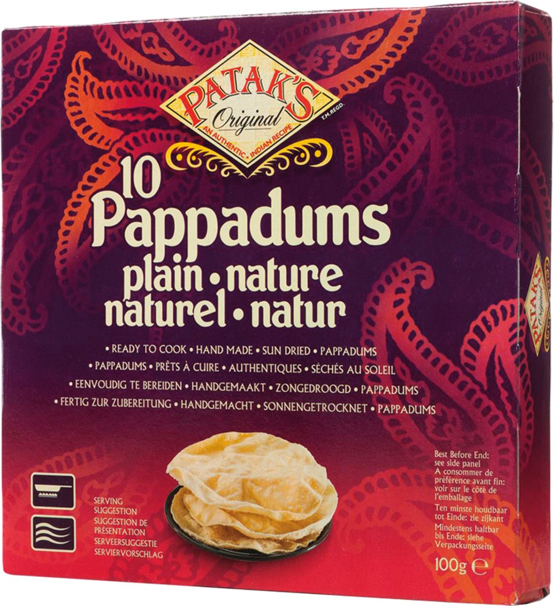 Pataks Papadams Natuur 12 x 100 g