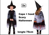 2x Cape + hoed Scary Halloween - KIDS - lengte cape 75cm - Horror creepy thema feest halloweenfeest party fun