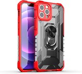 Hoesje geschikt voor iPhone 13 - Backcover - Rugged Armor - Ringhouder - Shockproof - Extra valbescherming - TPU - Rood