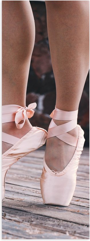 Poster (Mat) - Ballerina met Spitzen op Houten Vlonder - 20x60 cm Foto op Posterpapier met een Matte look