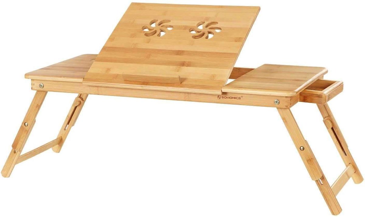 Laptoptafel Bamboe - - In Hoogte Verstelbaar En Opvouwbaar - Laptopstandaard