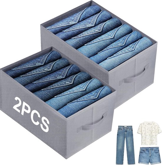 Système de rangement pour garde-robe, organisateur de boîte de rangement coulissant 2 pièces avec 6 compartiments pour jeans, T-shirts, leggings, robes, foulards
