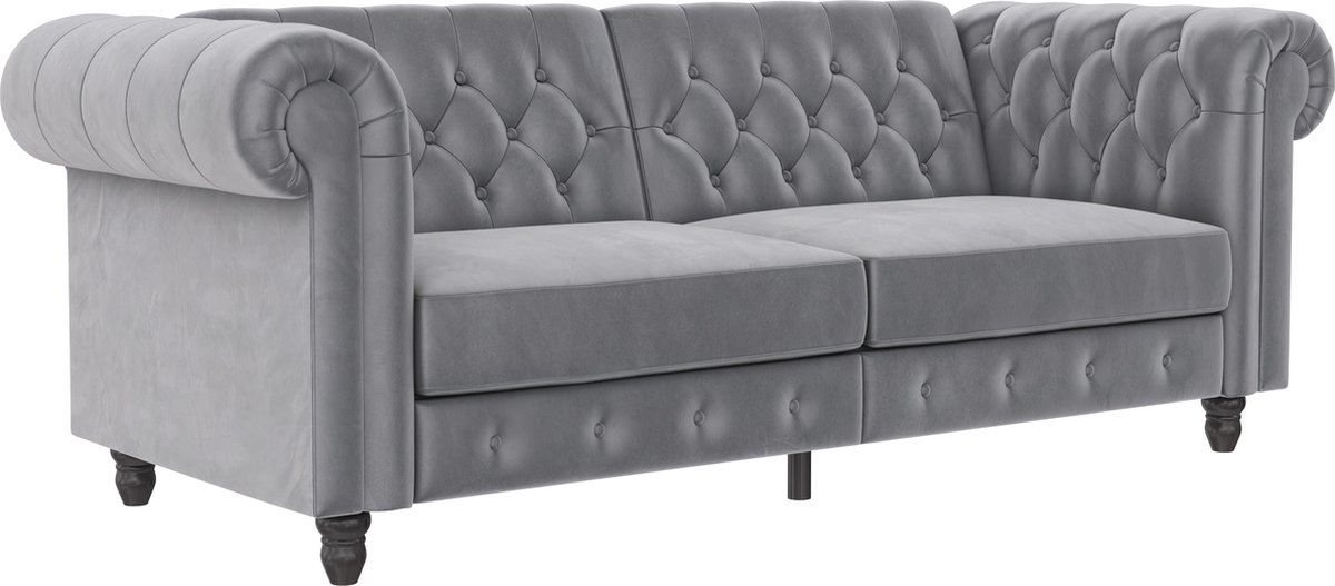Notio Living Felix 3-Zits Slaapbank met Verstelbare Rugleuning - Lichtgrijs Velours - 236 cm