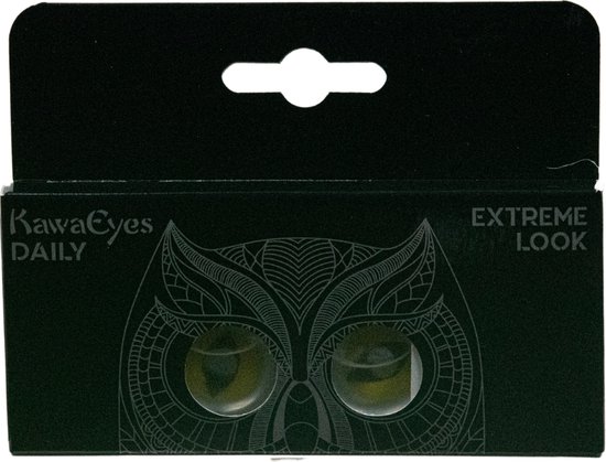 KawaEyes DAILY EXTREME LOOK verpakking met uilprint, met twee lenzen zichtbaar.