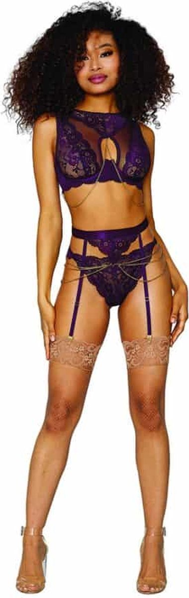Goedkoopste Dreamgirl (All) Driedelige Set Van Kant en Mesh voor Dames aubergine XL
