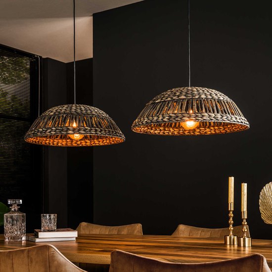 Landelijke eettafel hanglamp Waterhyacint | 2 lichts | bruin / zwart | hout  / metaal |... | bol